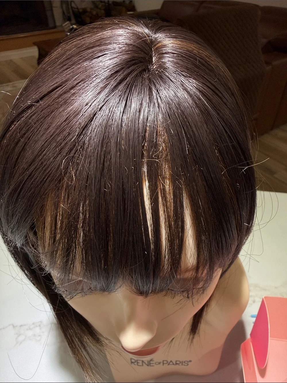HAIR, 10” Topper, Straight, Off Center Part, with Bangs, Brown